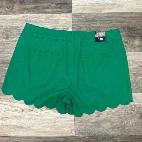 NWT J Crew Factory Green Womens 10 Scalloped Linen Blend Mid Rise Vacation Short - Picture 2 of 12